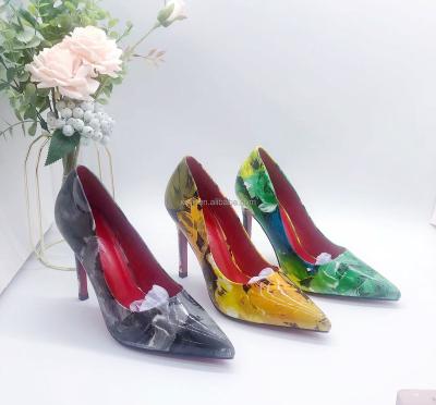 China Summer Anti-slippery Women's Shoes Women's Sandals High-Heeled Patent Leather Led Shallow Mouth Color Matching Single Women's Shoes for sale