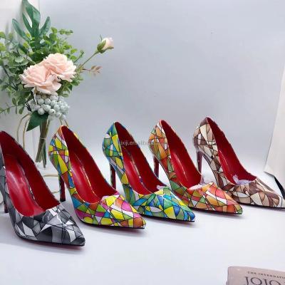 China Summer Anti-slippery Women's Shoes Women's Sandals High-Heeled Patent Leather Led Shallow Mouth Color Matching Single Women's Shoes for sale