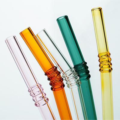 China Reusable Colorful Bamboo Shape Glass Straw Drinks Milk Heat Resistant Cocktail Glass Folded Straw 8*200mm for sale