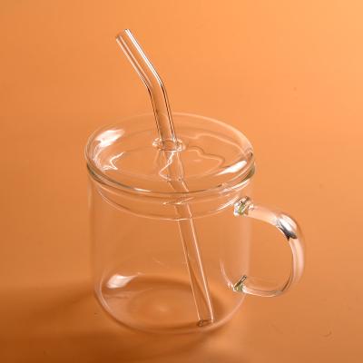 China Reusable Wholesale Reusable Double Wall Glass Coffee Cup Cute Bear Borosilicate Glass Mug With Glass Straw for sale