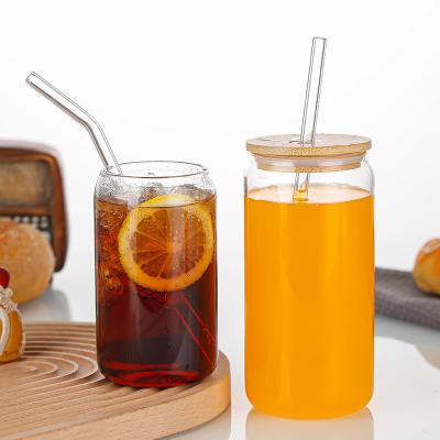 China American style 12oz16oz20oz can shape cola cup clear glass cold drink cup with lid and straw for sale