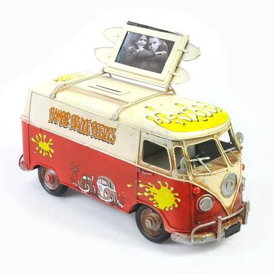 China Europe Vintage Metal Bus Model Money Boxes Photo Frame Toy Custom Bus Coin Bank Christmas Open Gifts for sale