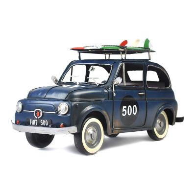 China Blue Vintage Europe Nostalgia Retro Car Model Ornament For Home Desktop Decoration Handmade Classic Car Decor for sale