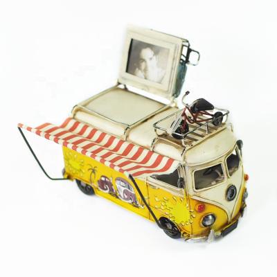 China Handmade Europe Bus Old Model Retro Photo Frame Bus Toy Gifts Metal Crafts Iron Vintage Camping Home Decor for sale