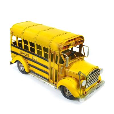 China Vintage Handmade Classic Metal Tinplate Large Size Europe School Bus Antique Bus Model for sale