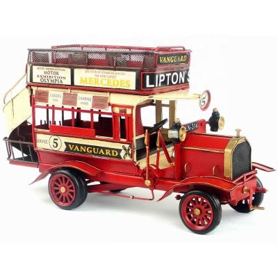 China 1966 Europe Old Double Tour Handmade Decoration Birthday Gift Classic Antique Home Decor Wholesale Tin Bus Model Crafts European for sale