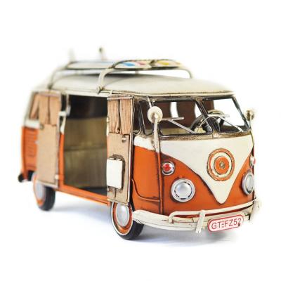 China Europe Retro Vintage Bus Models For Home Decor England Bus Iron Opens Handmade Antique Bus Camping 1:20 Scale Model for sale