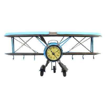 China Europe Metal Airplane Model Biplane With Clock Vintage Cafe Bar Decoration Kids Boys for sale