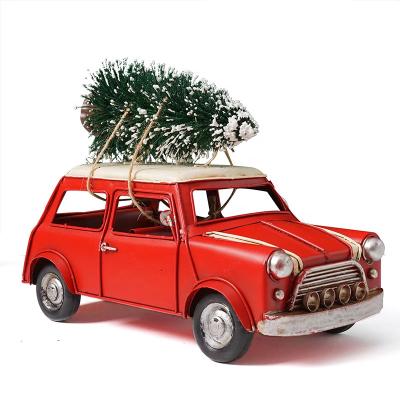 China Europe Vintage Christmas Ornament Metal Crafts Red With Christmas Tree + ABS Interior Car Pattern For Home Decoration for sale