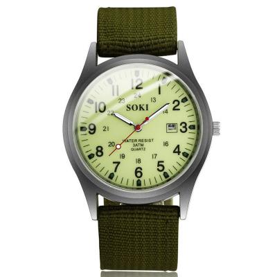 China New Fashion Trend Mens Automatic Date Watch Design Green Canvas Strap Luxury Sports Watch Men Quartz Wristwatches for sale