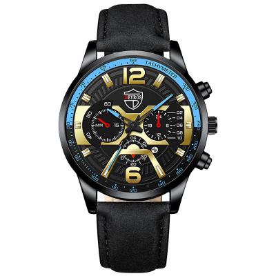 China Reloj Hombre Quartz Men's Blue Watch Men's Automatic Date Fashion Business Calendar Leather Strap Watch for sale