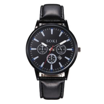 China Automatic date men's fashion business fashion top leather men's analog watch alloy brand automatic date quartz watch for sale