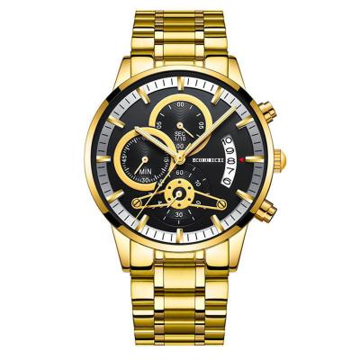 China Luxury Stainless Steel Men's Automatic Date Gold Watch Business Round Backlit Dial Calendar Quartz Watch Automatic Men's Watch for sale