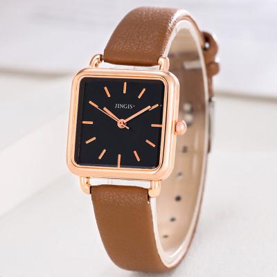 China Water Resistant Fashion Ladies Casual Wear Leather Watch Ladies Luxury Square Quartz Watch for sale