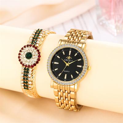 China Automatic date luxury fashion stainless steel gold ladies watch ladies set 2 pieces ladies quartz watches for sale