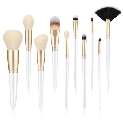 China Angular Blush 10PCS Factory Price Special Design Wooden Custom Luxury Makeup Brush Set With Bag for sale