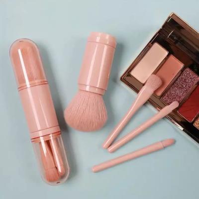 China Angular Blush Pink Synthetic Hair Mini Pencil 4 in 1 Portable Travel Vegan Makeup Brush for sale