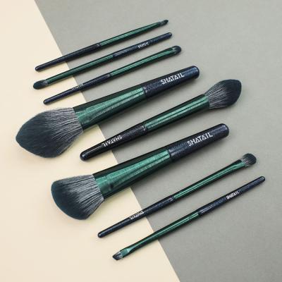 China Angular Blush Good Quality Wooden Handle Cutout Hot Selling Colorful Kabuki Makeup Brush Set for sale