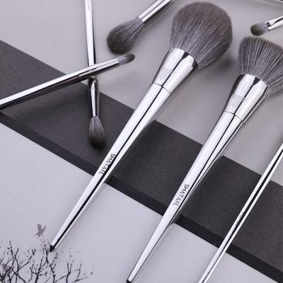 China Angular Blush Kit Manufacturers Hot Cosmetic Makeup Brush Set Handmade Private Label Silver for sale