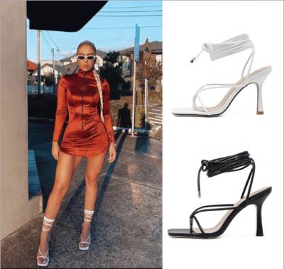 China New Fashion Breathable Heeled For Ladies Adjust Toe Rope Cross Ankle Strap Women's High Heels Sandals Shoes for sale