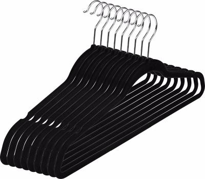 China Multifunctional Velvet Black Clothes Hanger Rack 50 Pack Color Box Flocked Hanger for sale