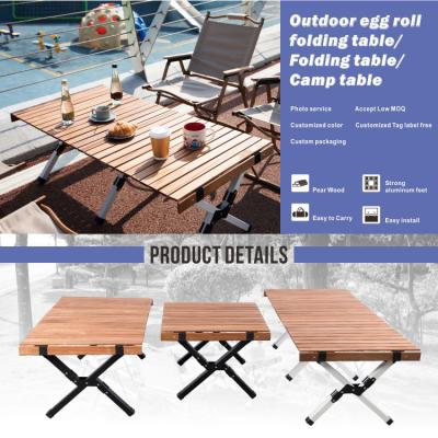 China Easy Carry 4Ft Picnic Tables Foldable Pear Wood Customized Materials Aluminum Color Easy Assemble Outdoor Folding Table for sale