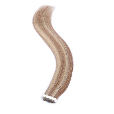 China Factory Wholesale High Quality Russian Highlight Silky Straight 100% Keratin Raw Human Wave Tape In Hair Extensions for sale