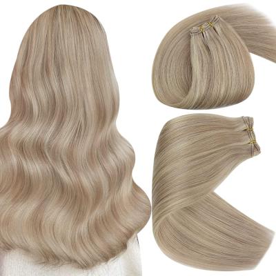 China Hot Sale 100% Virgin Human Hair Extensions Silky Straight Wave Double Drawn Russian Hair 14 Inches Flat Weft for sale