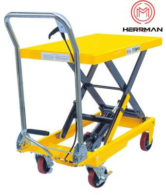 China PU Wheels 150kg 330lbs Hydraulic Scissor Lift Table Trolley for sale