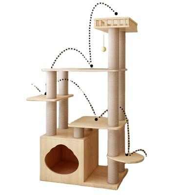 China Modern Fashion Design Wooden Small Cat Activity Tree and Scratcher Sustainable Climbing Frame for sale