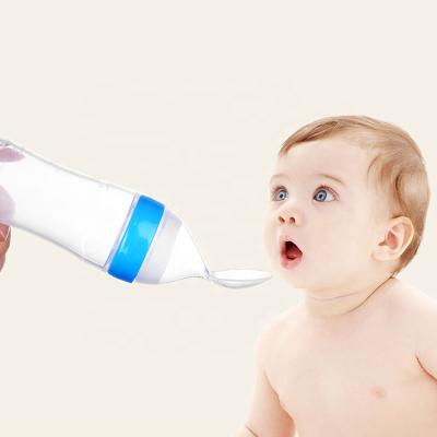 China 90ml Edible Grade Silicone BPA Free Rice Baby Feeding Bottle With Spoon For Rice Cereal Food Supplement Feeders for sale