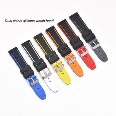 China Spot supply double-color silicone rubber watch strap sports waterproof silicone watch band for sale