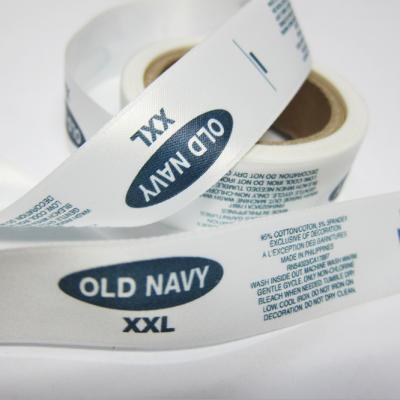 China Sustainable Garment Printing Manufacturer Garment Care Label Satin Ribbon Label Washing Head Label for sale