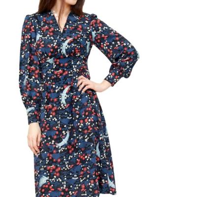 China Latest Summer Breathable Fashion Floral Printing Long Sleeve Women Dress Dress With Comfortable Fabric for sale