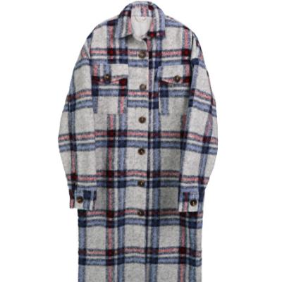 China 2021 Breathable Blue And Red Plaid Women's Color Contrast Coat Of New Recycled Polyester Long for sale