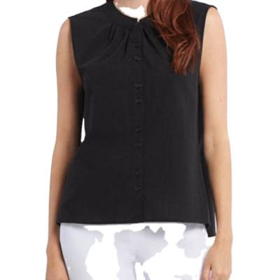 China Hot Color Women's Fashion Solid Cotton Sleeveless Jacquard Fabric Breathable Blouses And Shirts for sale