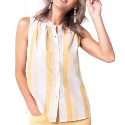 China Hot Sale Summer Breathable Plus Size Stripe Sleeveless Women Casual Wheat Shirts Blouse Designs for sale