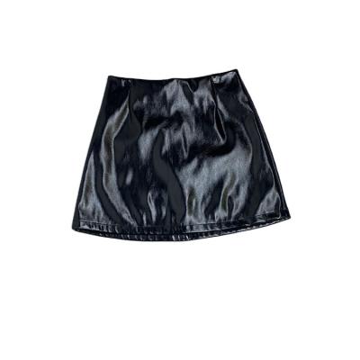 China 2021 Fashion Breathable Sheer Black PU Leather A Line Skirts Mini With Zipper Sexy Skirts Short For Ladies for sale