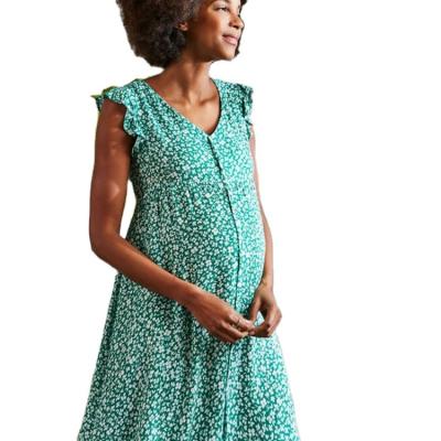 China 2022 Maternity Clothes Good Quality Printed Fabric Breathable Pregnant Dress With Short Sleeves For Women for sale