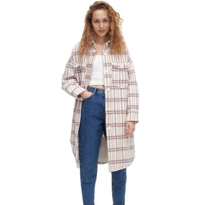 China Autumn Street Style Breathable Woolen Fashion New Arrival Plaid Shirt Long Jackets Long Coats For Ladies 2021 for sale