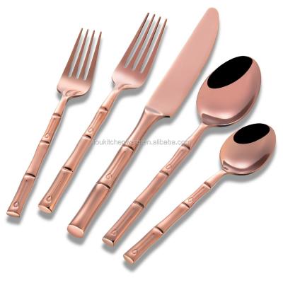 China Sustainable Wholesale Stainless Steel Rose Gold Wedding Bamboo Cutlery Set for sale