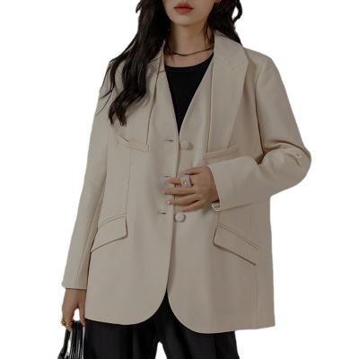 China Breathable European and American milk white suit ladies stitching thin stacked collar suit jacket OVERSIZED temperament suit jacket for sale