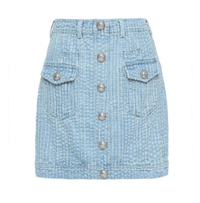 China Breathable Denim Fringed Female Skirt Street Style Female Skirt Fabric Denim Jacquard Blue Color Or Custom Made Skirt for sale