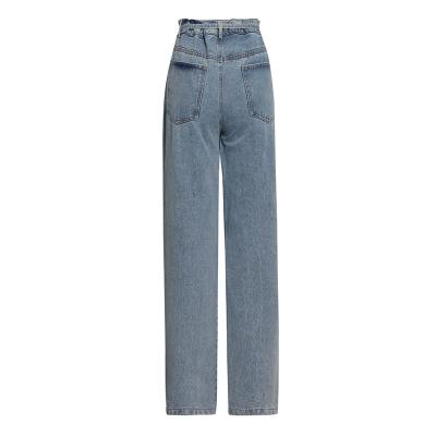 China Anti-pilling spring style mid waist jeans new European and American personality strappy simple blue jeans solid color jeans for sale