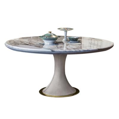 China Modern luxury agglomerated round stone dinner table set high quality style stainless steel wedding gold silver metal dining sets for sale