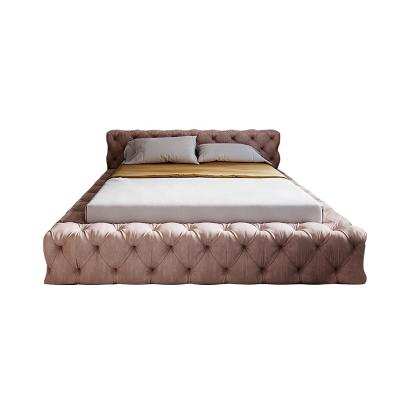 China Italy Designer High Soft Fashion Luxury Design Genuine Leather Bed Frame Microfiber Bed Solid Wood Rooms Sets Bed Side Cabinet for sale