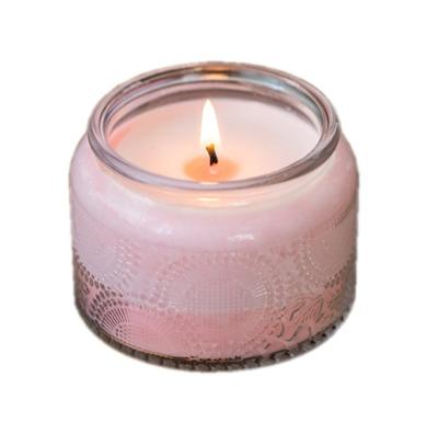 China Wholesale High Quality High Temperature Resistant Glass Empty Candle Jars Small Lovely Candle Cups With Relief for sale