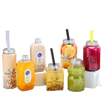 China Drinks Wholesale 500ml Milk Tea Glass Bottle Juice Cup Straw With Cover Custom Stickers for sale