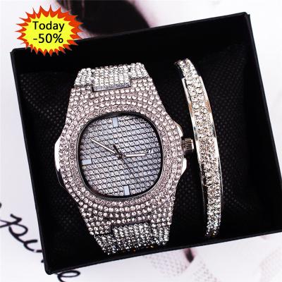 China Wholesale High Quality Luxury Day/Date Iced Out Gold Watch Jewelry Relojes Hip Hop Bling Square Quartz Women Watches Full Watch for sale