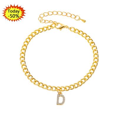 China 2021 Fashion New Style Wholesale Custom 18k Gold Plated Crystal 6mm Cuban Initial Anklet Chain Women for sale